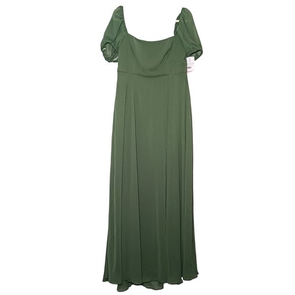 NEW After Six Puff Sleeve Chiffon Maxi Dress w/ Front Slit, Vineyard Green, 14 - Picture 4 of 15